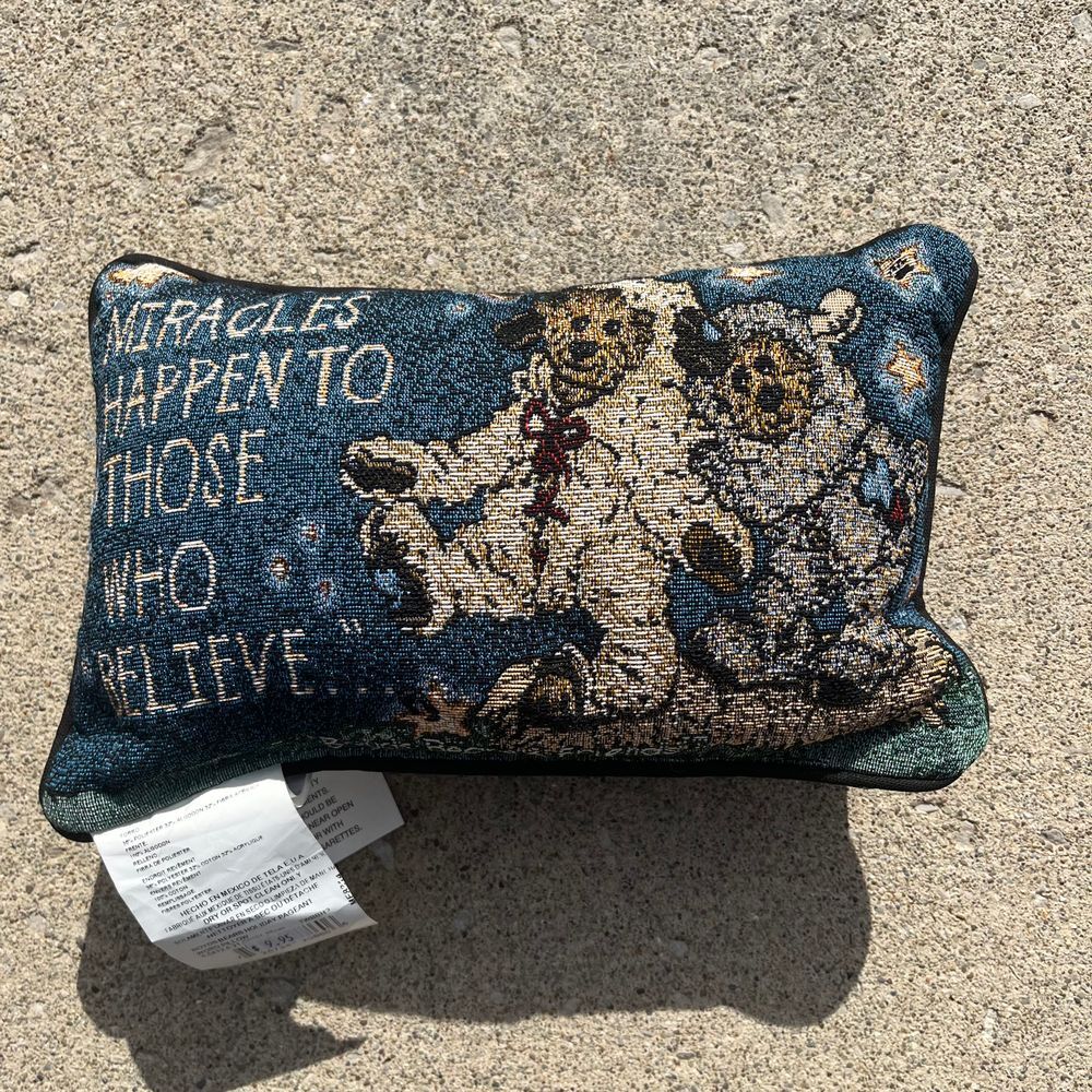 Vintage Boyds Bears Tapestry Pillow Grandma Core Believe Miracles Cute Retro